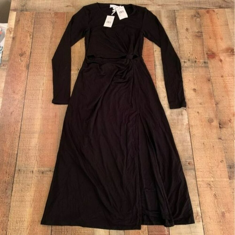 Good American Black Long Sleeve Dress Gown With Slit Size 1